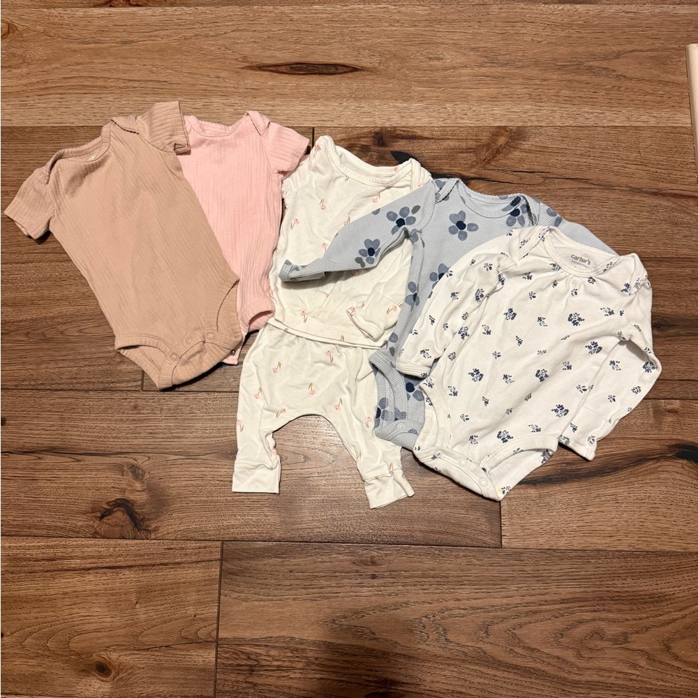 Carter’s Assorted Baby Girl Bodysuits and two piece outfit - size 3 month bundle